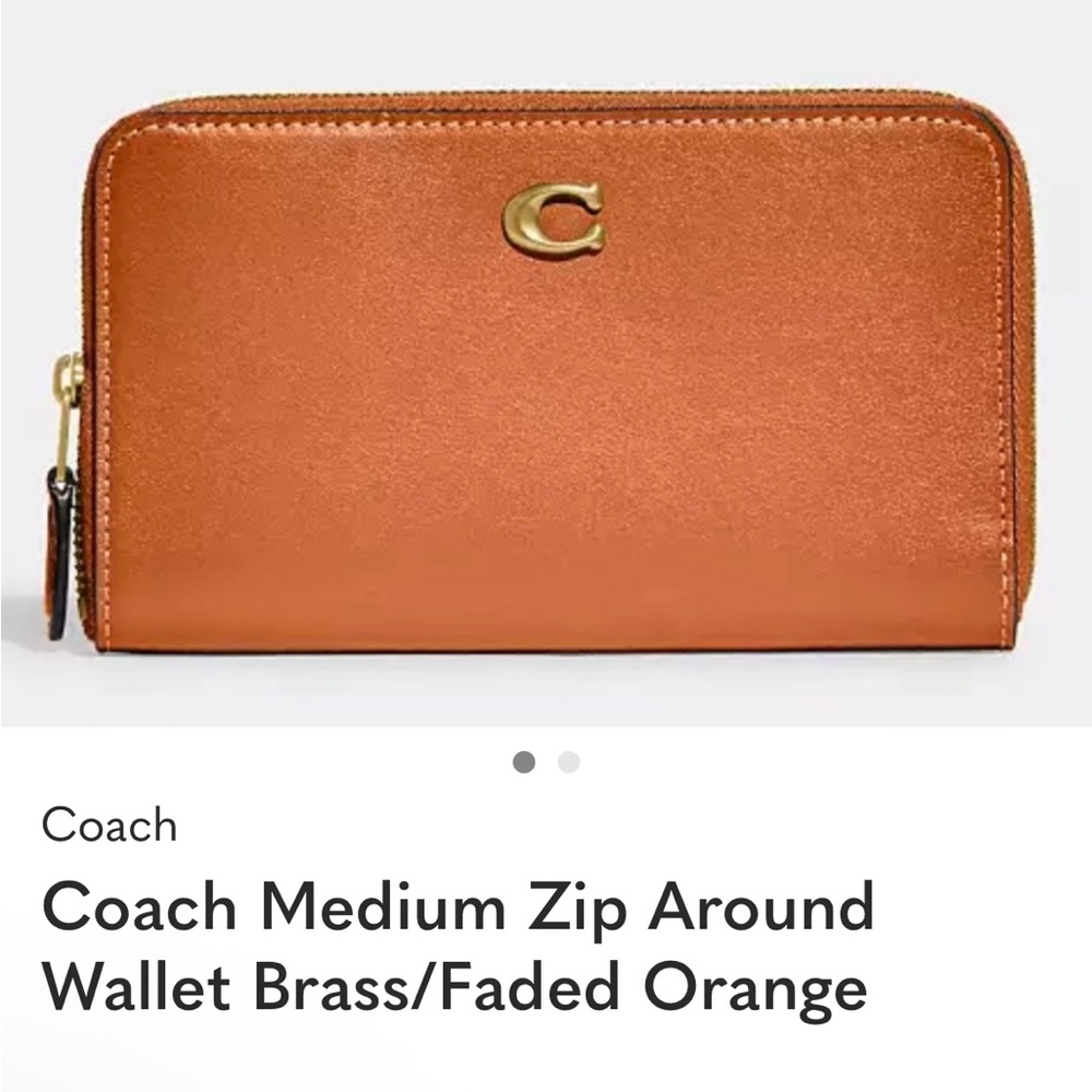 NWT Coach Brass Accent Zip Wallet in Faded Orange